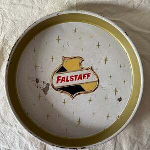 Falstaff Beer Vintage Metal Tray - White & Gold Starbursts - 1960s Bar Decor